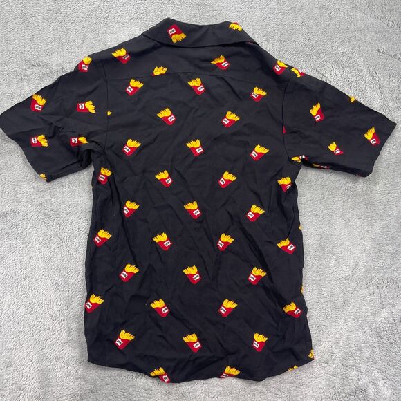 Ice Cream Hawaiian Shirt Boys 9/10 Black French Fry Print Rayon Logo Button Up - Picture 2 of 10